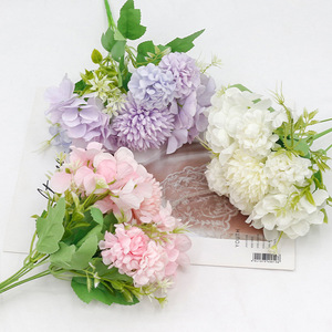 Bouquet de 5 tiges de fleurs artificielles mixtes (hortensia, marguerite) en soie artificielle pour décoration de maison, mariage, <span class=keywords><strong>vase</strong></span>, table - Vente en gros - Product Image 2