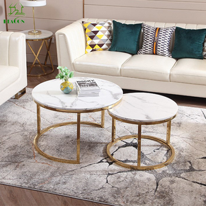 Modern <strong>White</strong> Black Living Room Center Marble Top Round Gold <strong>Nesting</strong> Coffee <strong>Table</strong> for Home - Product Image 3