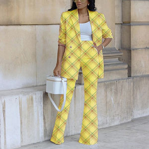 Spot Explosion New Solid Color Casual Double Breasted Wide Leg Pants Women's Suit Two Piece <b>Set</b> Fashion - Product Image 2