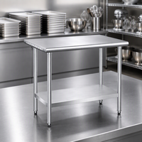 Table de travail en acier inoxydable 201/304, finition polie, capacité de charge 300 kg/m, roulettes à 4 roues pour la restauration, la cuisine et la préparation des aliments