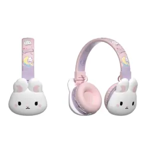 Logotipo personalizado gato niños niño niña sobre BT auricular inalámbrico Forgirls Rgb conejito auriculares en la oreja auriculares Disney dibujos animados