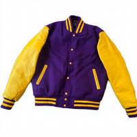 Veste universitaire classique en laine métonnée avec manches en cuir PU, contraste violet et jaune, style Letterman, pour hommes