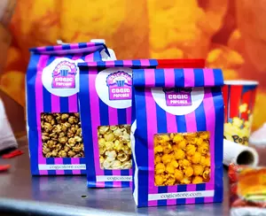 Op Maat Gemaakte Food Grade Eco-Vriendelijke Witte Kraft Popcorn Verpakking Aardappelchips Papieren Zak Met Blikken Stropdas