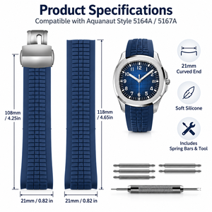 Bracelet de montre en caoutchouc silicone de 21 mm, bracelet de remplacement pour Patek Aquanaut <span class=keywords><strong>Philippe</strong></span> PP 5164A 5167A, style <span class=keywords><strong>sport</strong></span> plongée - Product Image 3