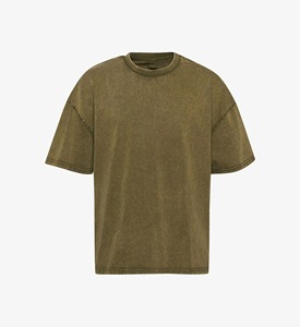 Camiseta de Hombre Verde Oliva 100% Algodón, Manga Corta, Cuello Redondo, Corte Holgado, Color Sólido, Diseño Liso Tejido - Product Image 4
