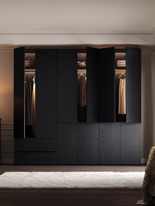 Black Wood Veneer Glass Morden Ardrobe Wardrobes Bedroom <strong>Closet</strong> Swing Door Wardrobe Bedroom Furniture - Product Image 5