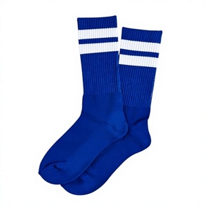 Zwow Blue Crew <b>Socks</b> with White Stripes Spandex/Nylon Breathable Casual Thigh High Cycling <b>Socks</b> for Adults Autumn Season - Product Image 1