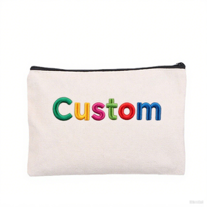 Organisateur réutilisable imprimé personnalisé cadeau mode motif géométrique tissu de coton maquillage cosmétique vierge toile fermeture éclair pochette sac - Product Image 2