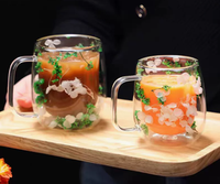 Mug isotherme à double paroi en verre sodocalcique, design esthétique DIY avec fleurs séchées, forme cœur, transparent, compatible lave-vaisselle et micro-ondes, pour boisson