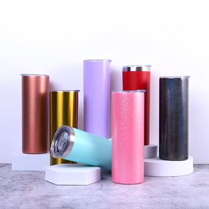 Factory Stock White 20oz 30oz Straight Skinny Sublimation Blanks Stainless Steel Tumblers Cups with Straw and Rubber Bottom - Product Image 1