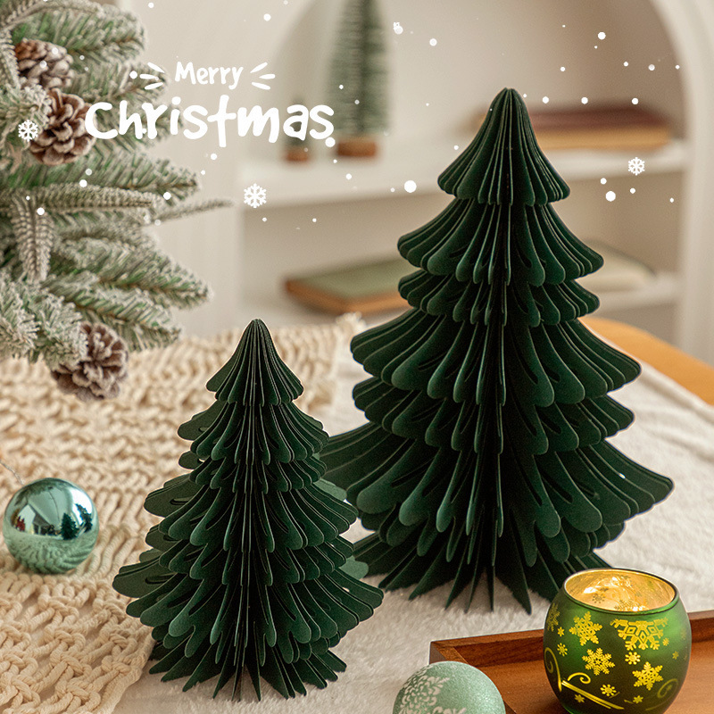 Christmas Tree Paper Honeycomb Ornaments With Magnets,Standing Decoration Xmas Festival Home Decorations Supplies