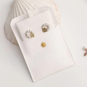 White Microfiber Jewelry Bag Snap Button Pouch Velvet Jewelry Packaging Bag With Insert Pad - Product Image 2