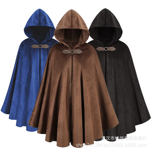 Vintage capuchon met capuchon, solide Halloween, middeleeuwse lange cape-overjassen, dikke dames, kinderen, hertensuède, enkele knoopmantel, ontwerper, vrouwelijk - Product Image 2