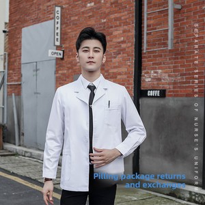 <span class=keywords><strong>Camice</strong></span> bianco a maniche lunghe da uomo tuta dentale orale a <span class=keywords><strong>mezza</strong></span> lunghezza tessuto a maniche corte uniforme estiva per medici - Product Image 4