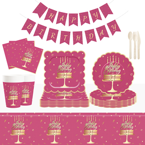 Juego de Vajilla Desechable DAMAI para Fiesta de Cumpleaños, Diseño de Globos Azules con Estampado en Caliente Rosa, Platos, Vasos y Servilletas de Papel - Product Image 1