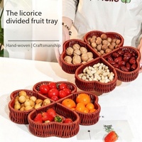 Plateau à fruits en rotin tressé PC, motif trèfle à quatre feuilles, 4 compartiments, plateau de service pour collations, aspect tressé à la main, pour la maison, les fêtes, vente en gros