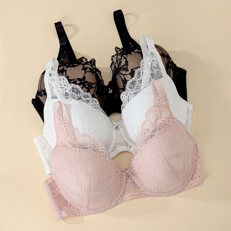 Pengsheng WHOLESALE Plus Size Bra Big Women 3/4 Cup Transparent Wavy Floral Lace Covered Bow Pendant Underwire Push up Lingerie