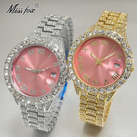 Montre-bracelet pour femme avec cristaux CZ, chiffres romains, cadran soleil, lunette en cristal, bracelet, date Cyclops, multi-options, style habillé