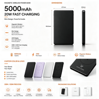 Power Bank Magnetik Nirkabel 5000mAh 20W PD Pengisian Cepat Ultra Tipis Portabel untuk Perjalanan Bisnis dan Penggunaan Sehari-hari