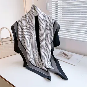 Wholesale 110*110cm Polyester Printed Scarf for Women Customized Striped Design Herringbone Scarves Muslim Shawls Head Wrap