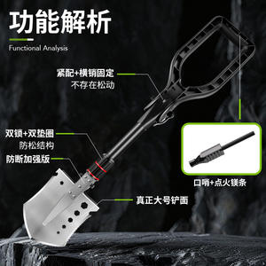 พลั่วกลางแจ้งฮันนาห์รุ่นอัพเกรด ผลิตจากเหล็กแมงกานีส เครื่องมือเอาตัวรอดสำหรับการตั้งแคมป์และติดตั้งบนยานพาหนะ - Product Image 3