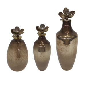 Set di vasi moderni in vetro con eleganti accenti floreali in metallo per soggiorno, camera da letto, ufficio e decorazioni per la casa - Product Image 1