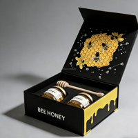 Boîte cadeau rigide noire de luxe personnalisée avec éponge, 2 pots de miel, emballage de miel d'abeille de qualité supérieure, coffret cadeau avec fermeture magnétique, laminage mat