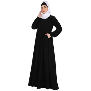 卸売イスラムリネンマキシドレス女性イスラム教徒の傘カット黒アバヤドバイ長袖女性ルーズドレス - Product Image 5