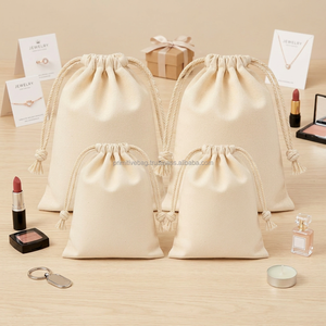 Sac à cordon en toile de coton biodégradable et écologique avec logo personnalisé, emballage cadeau promotionnel réutilisable, imprimé à l'écran - Product Image 3