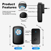 Transmisor de Timbre Autoalimentado con 60 Tonos Intercambiables, Sonido Claro y Fuerte, 5 Niveles de Volumen Ajustables, Kit de Timbre Inalámbrico