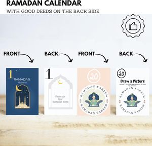 Ramadán Mubarak Eid Decoraciones 30 Ramadán Calendario de Adviento Tarjeta con buenas acciones Ramadán Mubarak Calendario Tarjetas Banner - Product Image 3