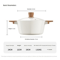 Casserole en céramique octogonale antiadhésive en alliage d'aluminium de 24 cm avec poignée en bois, compatible induction