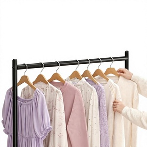 Double Tier Metal Clothing <b>Rack</b> With Wheels Minimalist Storage Holder For Wardrobe Standing Type Multifunctional Design - Product Image 5