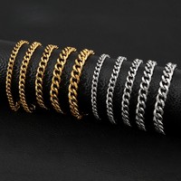 Bracelet en acier inoxydable, style hip-hop, géométrique, à maillons cubains, plaqué or et argent, 5/6/7/8/9 mm, fermoir à ressort, unisexe
