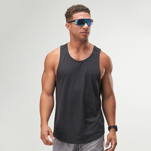 Canotta da <span class=keywords><strong>uomo</strong></span> Ingor con logo personalizzato, vestibilità slim, scollo rotondo, orlo curvo, grigio melange, per allenamento, palestra, bodybuilding, abbigliamento sportivo. - Product Image 1