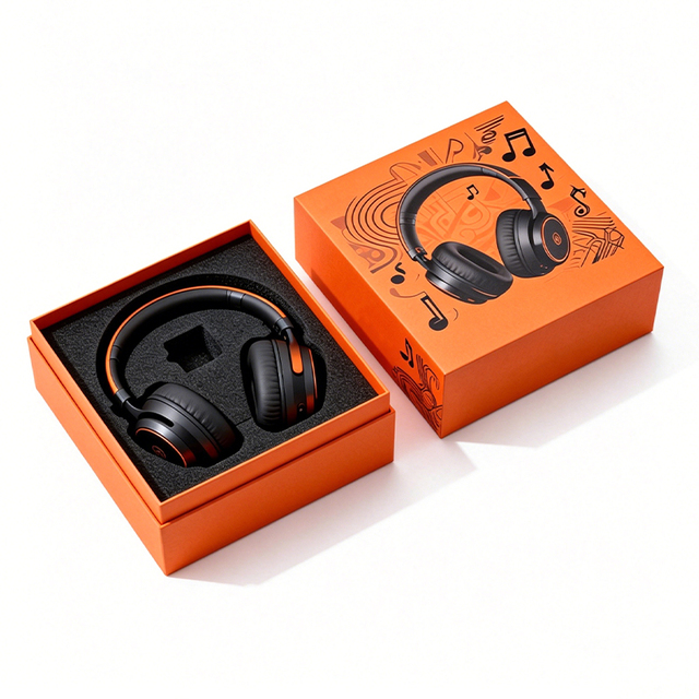 Custom Logo Earphone Paper Box Rigid Cardboard Die Cutting Hot Stamping for Headphone Electronic Product Packaging