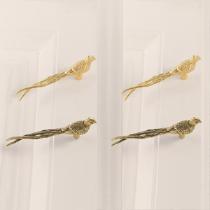 Kenop pintu kuningan berbentuk burung berekor panjang, kenop pintu lemari berbentuk hewan, kenop laci tembaga, Gagang Tarik bergaya antik. - Product Image 3