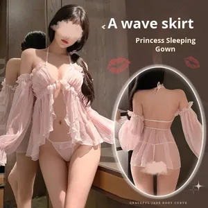 Chemise de nuit Sniper Gentle Lingerie sexy en mousseline de soie avec décoration en dentelle Tentation Look de princesse Poitrine nue Fesses - Product Image 2