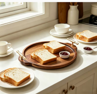 Plateau de service rond décoratif moderne et minimaliste en bois de rose et d'acacia pour apéritifs et utilisation sur table basse