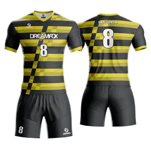 新款运动黄色黑色升华足球队套装青少年足球球衣批发所有俱乐部足球球衣