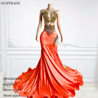 Ocstrade Chaîne Gland Moulante Robe de Soirée pour Femmes Or Strass Corsage Applique Longue Formelle Robes De Bal Femmes Dame Élégante