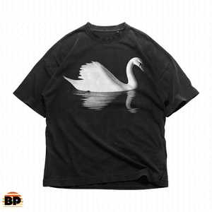 Maglietta con Grafica Cigno Nera Oversize Unisex Streetwear Stile Vintage Stampa Riflessione Acqua Y2K Grunge - Product Image 1