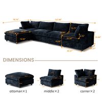 Sofá Modular Seccional de Corduroy Americano VOXHOME para 2, 3, 4, 5, 6, 7 u 8 Personas, Mueble para Sala de Estar, Color Negro