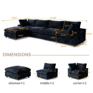 VOXHOME Familien-Sofagarnitur, <span class=keywords><strong>2</strong></span>, 3, 4, 5, 6, 7, 8 Sitzer, Amerikanisches Cord-<span class=keywords><strong>Sofa</strong></span>, Wohnzimmer, Wohnmöbel, Schwarzes Modulares Ecksofa - Product Image 5