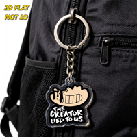 Divertente Portachiavi in Acrilico con Faccina Sorridente 'The Creator Lied to Us', Design Ispirato ai Meme con Humor Nero, Bordo Trasparente, Anello in Metallo e Catena