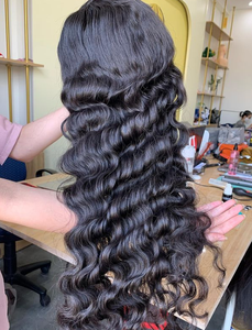 วิกผมแท้ติดลูกไม้ด้านหน้าทรงคลื่นทะเล,วิกผมสีดำสำหรับผู้หญิง - Product Image 4