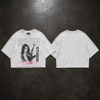 T-shirt graphique blanc Seven Studios Print Woman Rifle Dont Trust Pretty Face Distressed Streetwear Metour Wholesale Custom