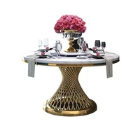 Table de salle à manger ronde de luxe moderne en acier inoxydable doré avec plateau tournant et ensemble de 6 chaises pour hôtel et villa, assemblée