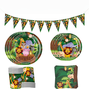 Jungle Animal Party Supplies Disposable Tableware Set Plates Cups Napkins Banner for Kids Birthday - Product Image 1