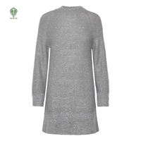 Robe pull midi en maille unie à col rond, coupe droite, scintillante, en polyester, pour femme, vente en gros, personnalisée, collection hiver